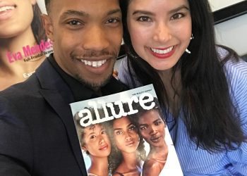 Makeup artist AJ Crimson and Allure editor Jessica Chia at the Allure offices in April 2017 celebrating the Beauty of...