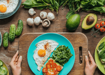 table top covered in healthy breakfast foods