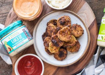 Air fried pickles with Primal Kitchen Ketchup and Ranch Dip