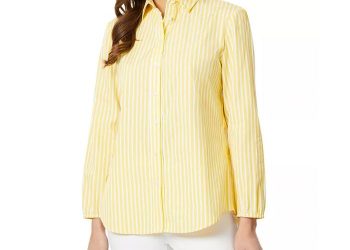 Jones New York Slim Fit Button Down Blouse Top