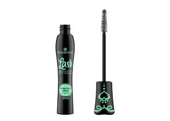 An essence mascara bottle and applicator side-by-side on a white background.