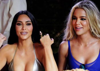 Kim and Khloé Kardashian Wear Stunning Metallic Bikinis to Turks and Caicos