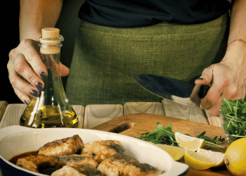 woman preparing seafood