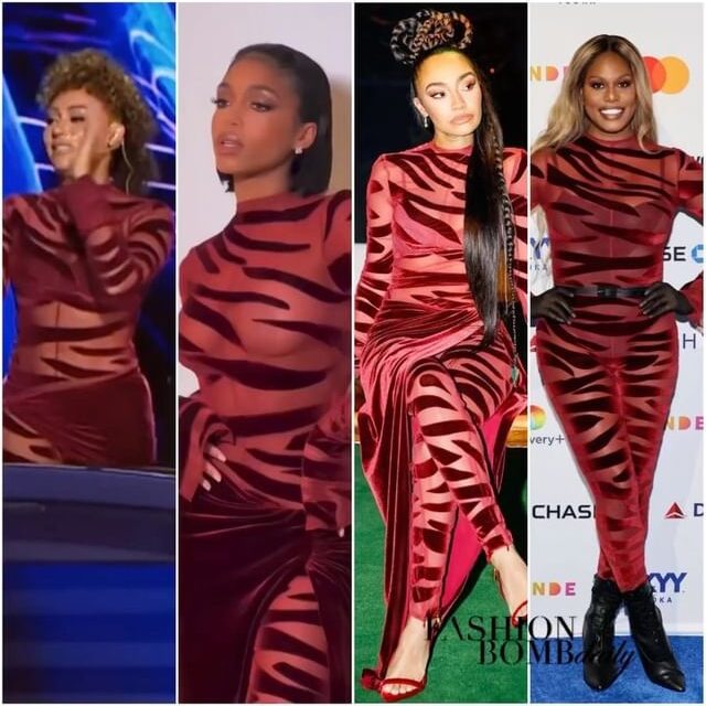 Lori Harvey is the Latest Name of Many to Rock LaQuan Smith’s Burgundy Velvet Tiger Stripes As Worn by Mel B, Laverne Cox and Leigh-Anne Pinnock