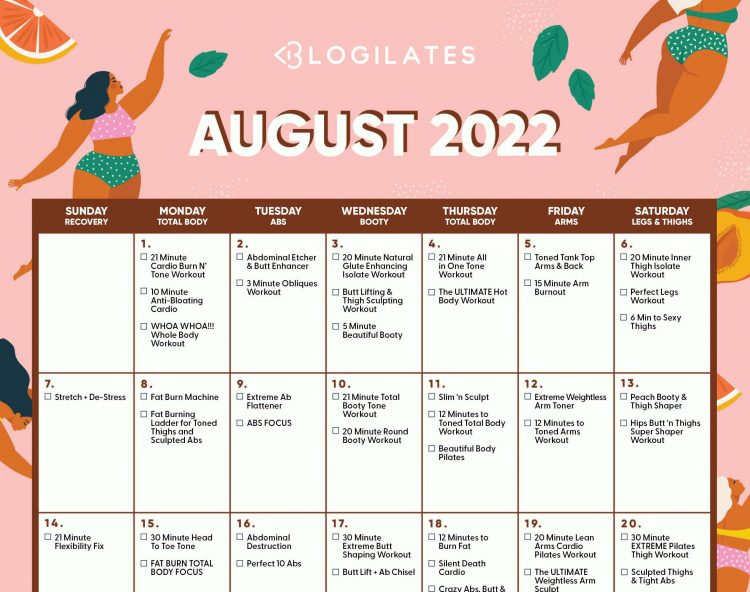 The Blogilates August 2022 Workout Calendar!