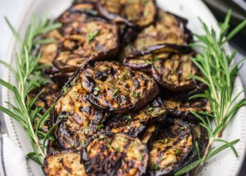 grilled eggplant on white plate