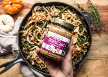 green bean casserole with Primal Kitchen Mushroom Gravy
