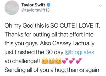 taylor swift tweet about 30 day ab challenge