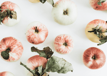 top view of apples on white background