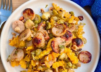 chicken sausage brussels sprouts butternut squash sheet pan dinner