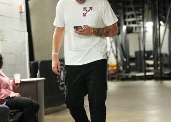 Luka Doncic 77 of the Dallas Mavericks arrives to the arena before the game against the Utah Jazz