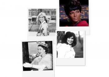 Close shots of Nichelle Nichols Olivia NewtonJohn Queen Elizabeth II and Loretta Lynn.