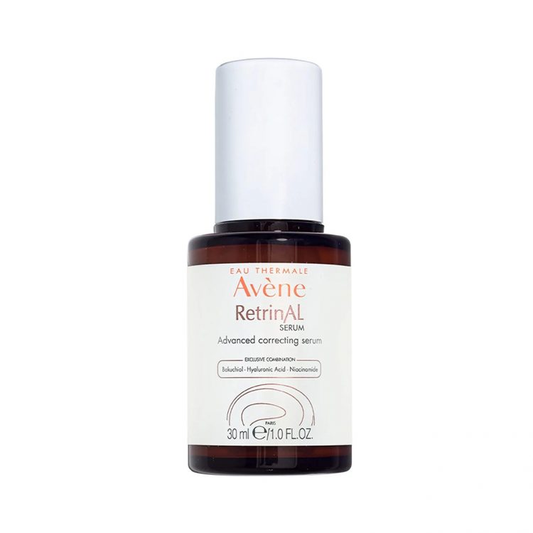 Eau Thermale Avène RetrinAL Advanced Correcting Serum brown serum bottle with white label and cap on white background